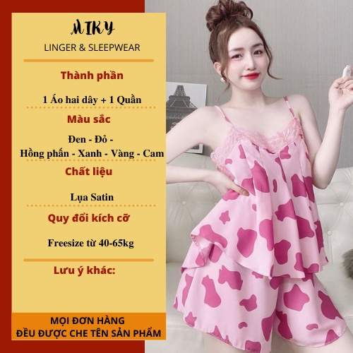 Đồ Ngủ Hai Dây Nữ Họa Tiết Đốm Đồ Bộ Mặc Nhà Sexy Quyến Rũ Satin Cao Cấp Hàng Loại 1 Freesize