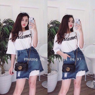 Đầm jean suông in chữ