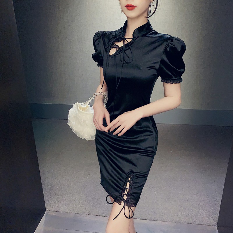 Đầm đen nữ dáng ôm tay ngắn Emilyshop