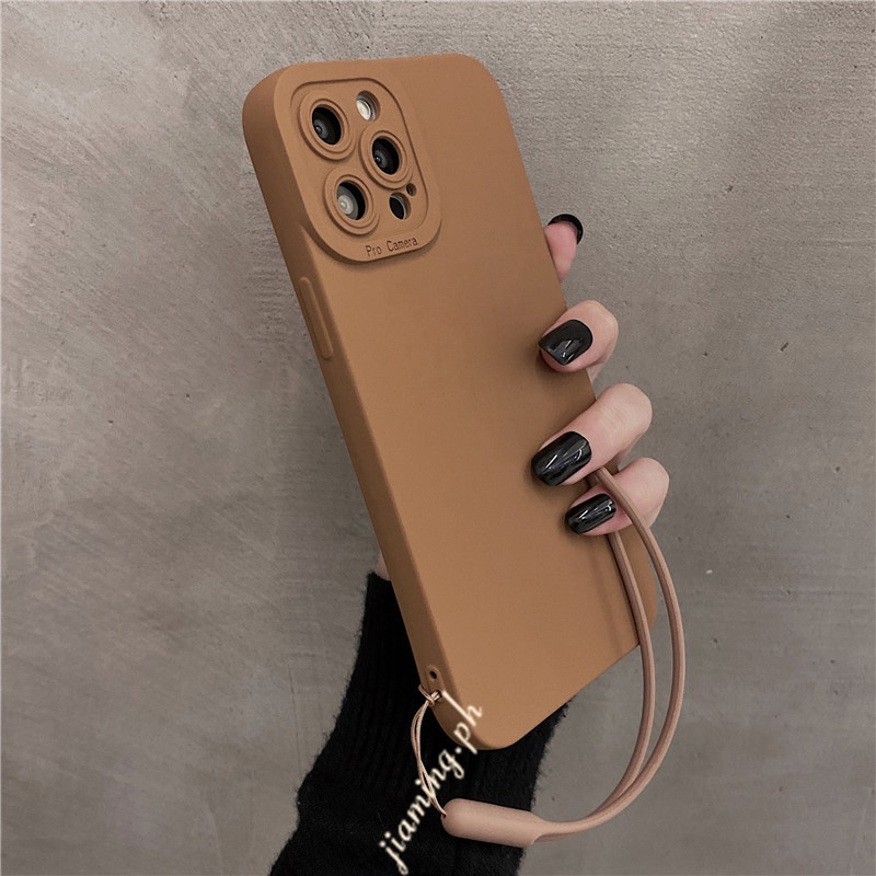 Vỏ Caramel + Dây đeo cổ tay OPPO A3S A5S A12 A94 A15 A15S A52 A92 A54 A55 A74 A16K A16E A16 A17 A53 2020 A57 2022 A9 Reno 7 5 4 3 2F 2Z Pro Ốp điện thoại silicon mềm cảm giác da