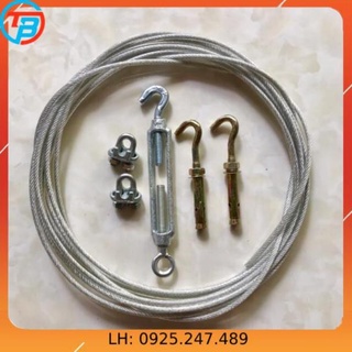 Combo dây phơi cáp lụa bọc nhựa 5mm (Dây phi 5 - 2 Nở móc 8 - 1 Tăng đơ 8 - 2 Khóa cáp 6)