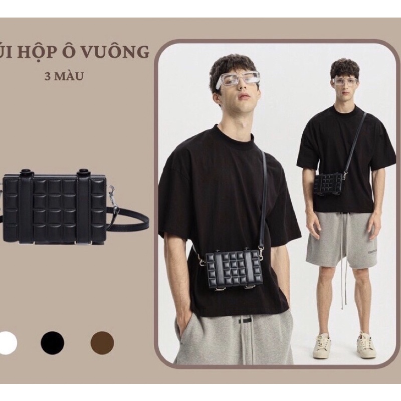 Túi đeo chéo unisex da trám ô vuông kiểu dáng basic cực thời trang 1063