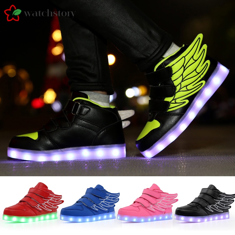 Giày thể thao gắn đôi cánh có đèn LED sạc cổng USB thời trang cho trẻ em