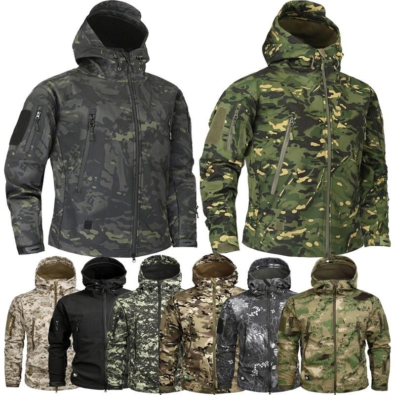 Nam Cá Mập Da Mềm Vỏ Áo Khoác Lông Cừu Ấm Áp Đi Bộ Đường Dài Quần Áo Ngụy Trang Áo Len Gió