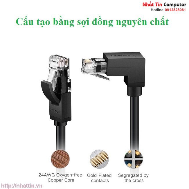 Cáp mạng đúc sẵn Cat6 đầu bẻ góc 90 độ dài 3m chính hãng Ugreen 30835