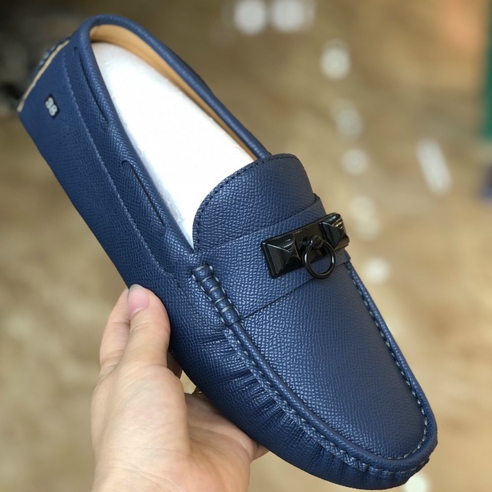 Giày lười da nam Hermest đế âm khâu 4 màu đen, trắng, xanh, xám GL08