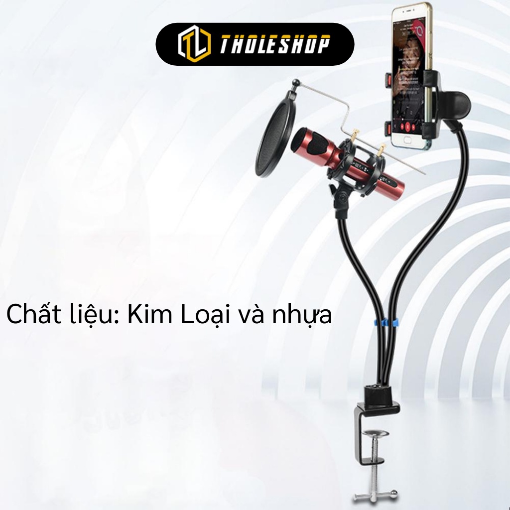 Giá Đỡ Livestream - Giá Đỡ Kẹp Điện Thoại Và Micro Kẹp Bàn, Màng Lọc Âm Thanh 5245