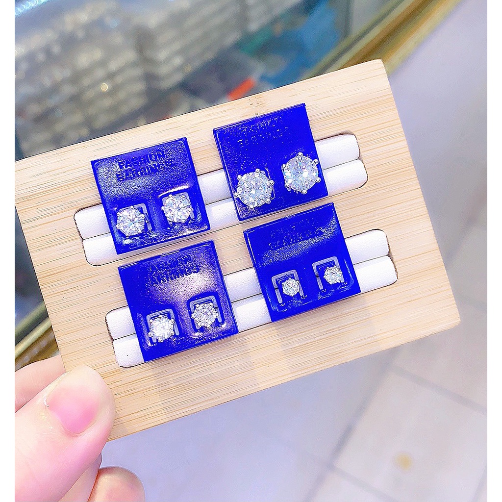 Bông tai nụ đá 6 chấu bạc ta,Khuyên tai bạc nụ đá nhiều size -Minh Tâm Jewelry
