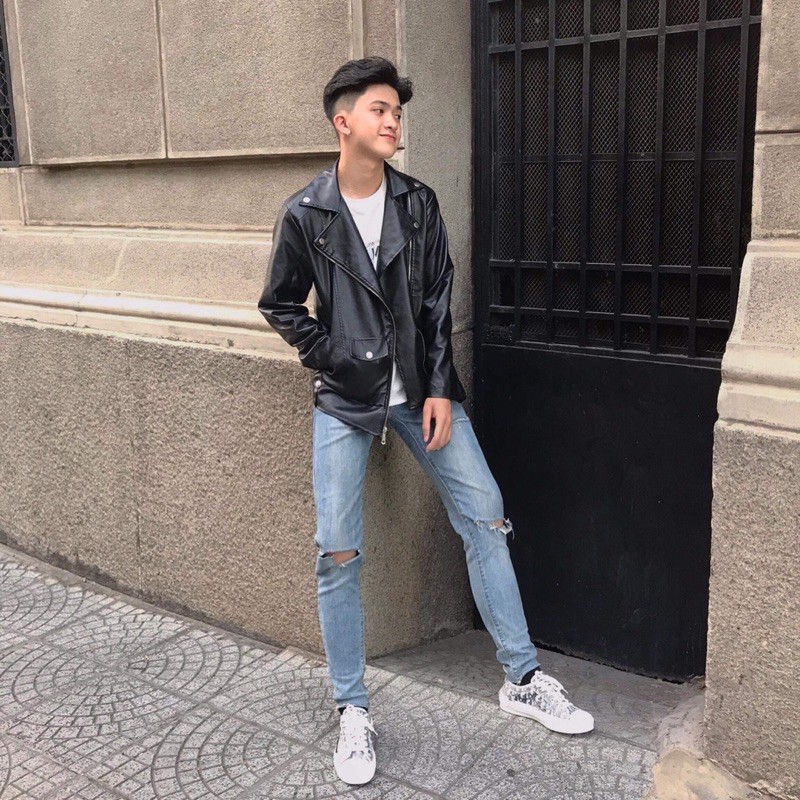 Áo khoác unisex giả da Biker Jacket màu đen