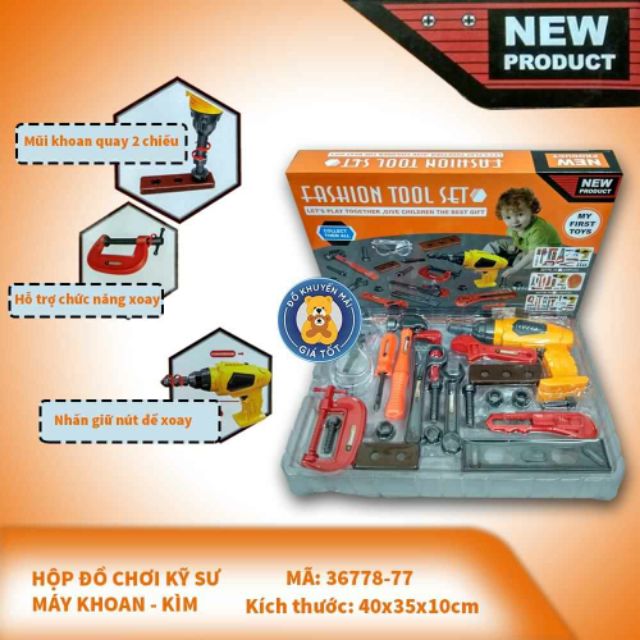 🥳 Bộ đồ chơi hộp dụng cụ nhập vai kỹ sư dùng pin cho bé - 36778-79 🥳🥳