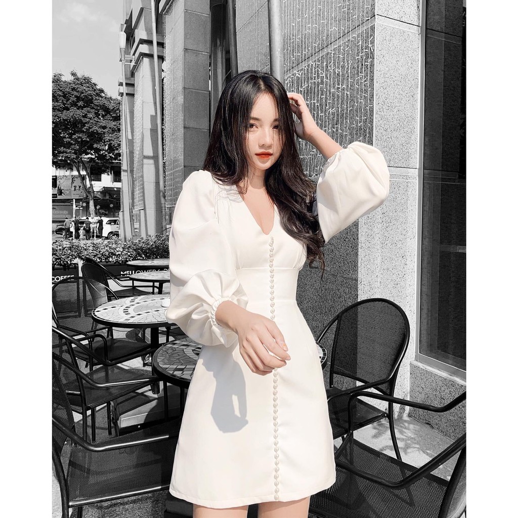 Đầm dạo phố cổ V phối cúc xinh xắn - Martha Dress