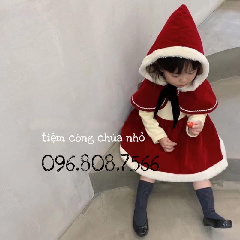 Đầm Nhung NOEL 🍓TIỆM CÔNG CHÚA NHỎ🍓 Váy Bà Già Noel Đỏ Chi Tiết cực ấm áp cho bé