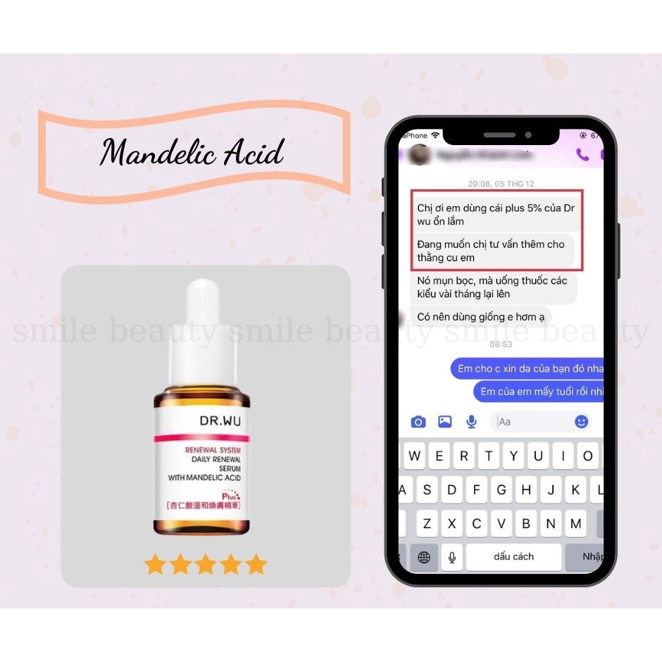 Serum Dr.wu Mandelic acid 8% (plus),18% giúp hỗ trợ giảm mụn ẩn, giảm thâm, đều màu da drwu