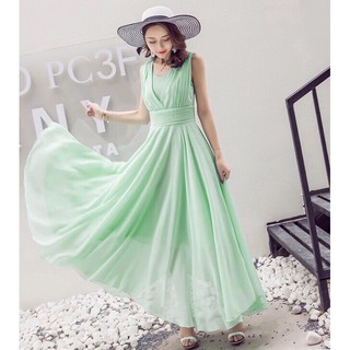 Đầm maxi cổ V cách điệu sang chảnh QC