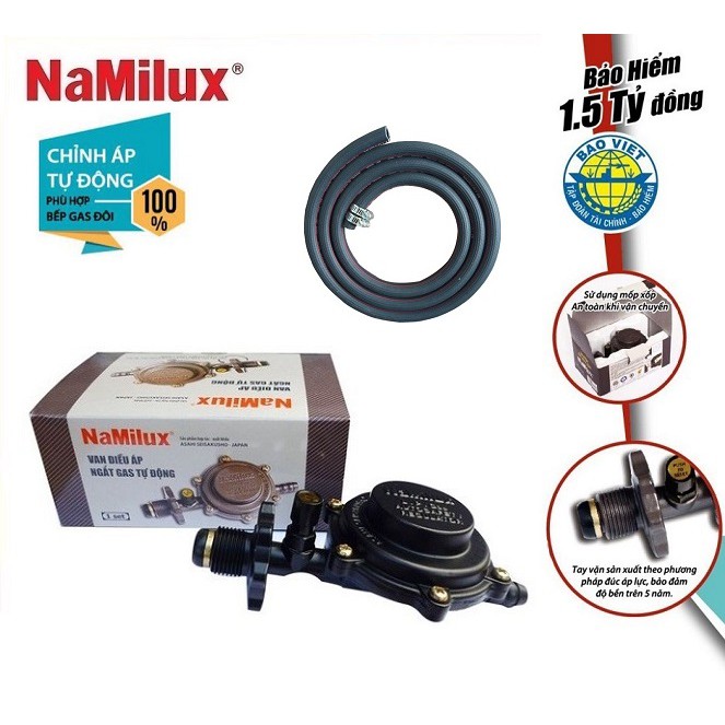 BỘ VAN ĐIỀU ÁP NGẮT GAS TỰ ĐỘNG NAMILUX NA-347S-VN BẢO VỆ AN TOÀN + 1,5 MÉT DÂY DẪN GAS NAMILUX + 2 CỔ DÊ