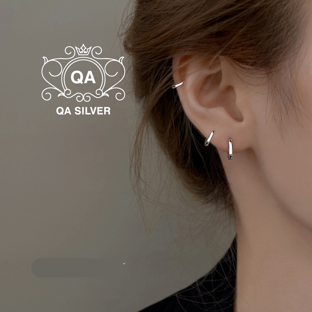 Khuyên tai bạc tròn dày khớp mở nam nữ bông tai tròn chốt lẫy S925 HOOP Silver Earrings QA SILVER EA190703