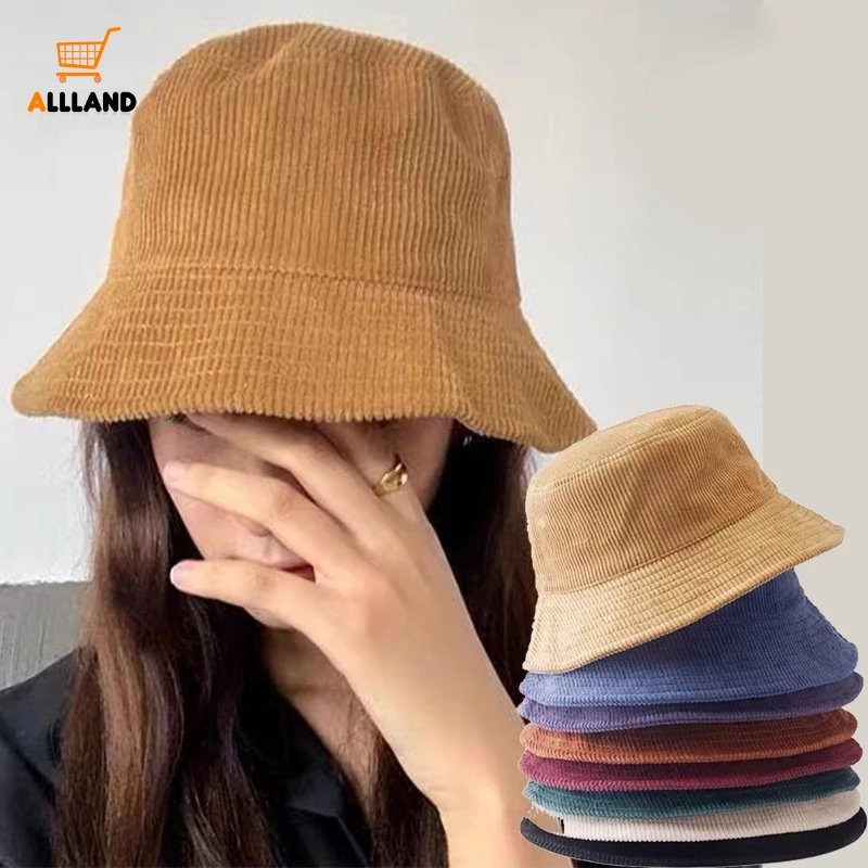 Mũ Bucket Nhung Kẻ Màu Trơn Phong Cách Thời Trang Đường Phố Hàn Quốc Có Thể Gấp Gọn