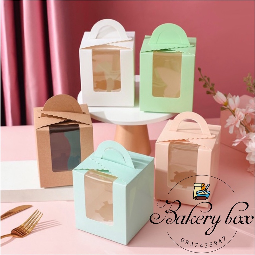 Set 20 | Hộp Đựng Bánh Cupcake 1 Ô Có Quai Xách, Hộp Quà Tặng, Bánh Cưới, Nến Thơm