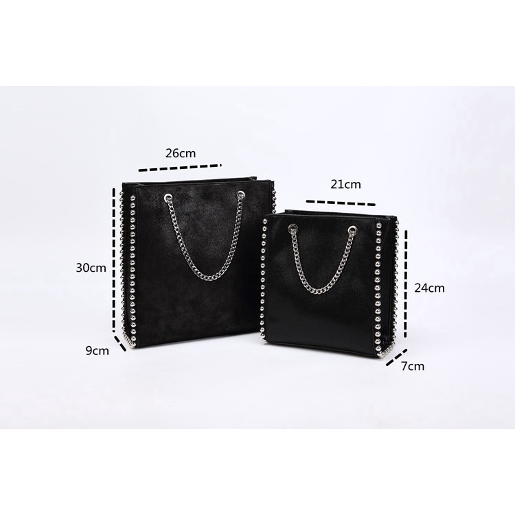Túi Tote JASMIN NOIR Viền Đinh Tán Phối Dây Xích Thời Trang Cho Nữ