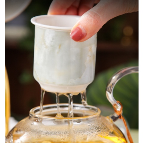 Ấm Chén Giữ Nhiệt Sứ Xương Cao Cấp Kèm Hộp. Bình Pha Bếp Đun Giữ Nhiệt Màu Vân Đá Cao Cấp. Ấm Pha Trà Có Bếp Đun