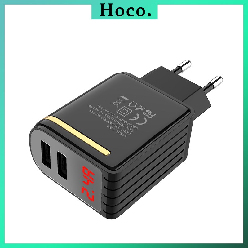 Củ Sạc Hoco C39A Cốc Sạc Nhanh 2 Cổng 2.4A EU Cục Sạc Đèn Led Báo Dòng Điện