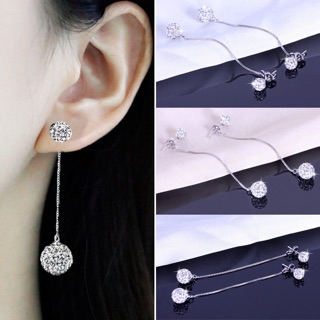 Bông tai bạc hạt châu tròn tòng teng - Bông tai trendy Hàn