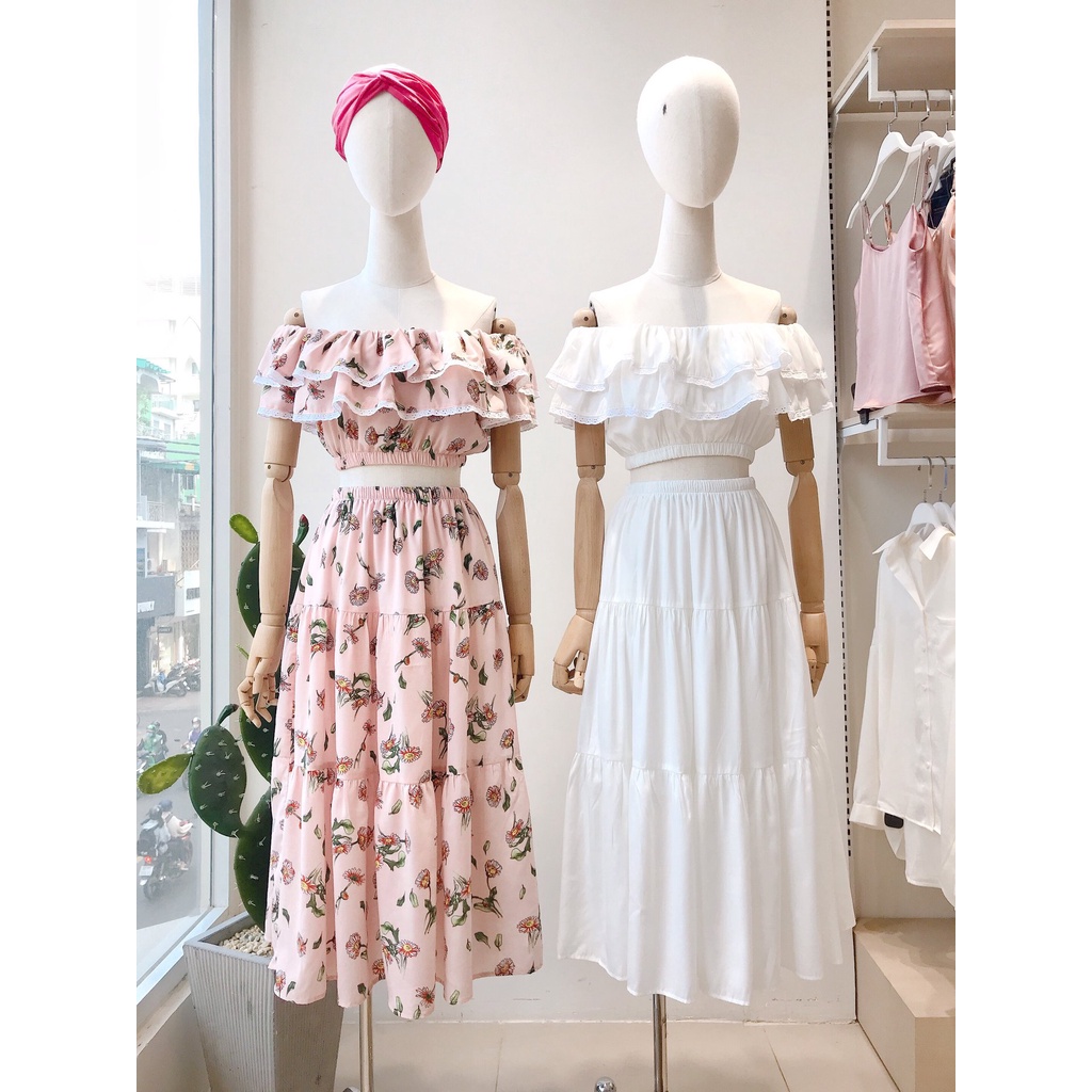 Set áo váy maxi viền ren MIEU - HA19