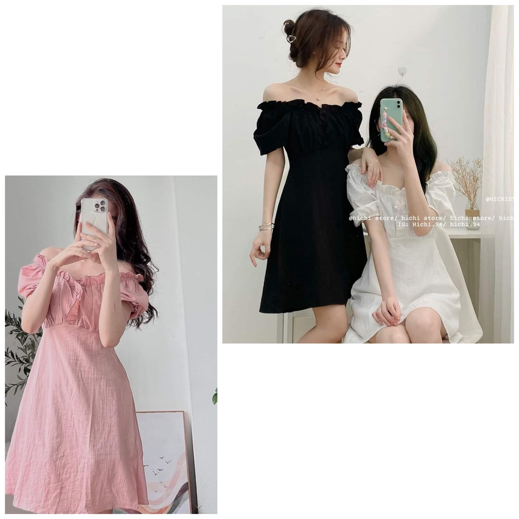 Váy trễ vai cổ bèo tay bồng