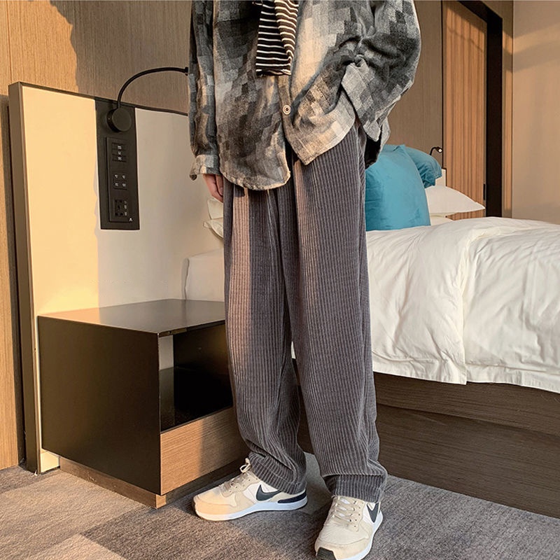 Quần baggy nhung tăm nam nữ ống rộng thời trang phong cách Hàn Quốc