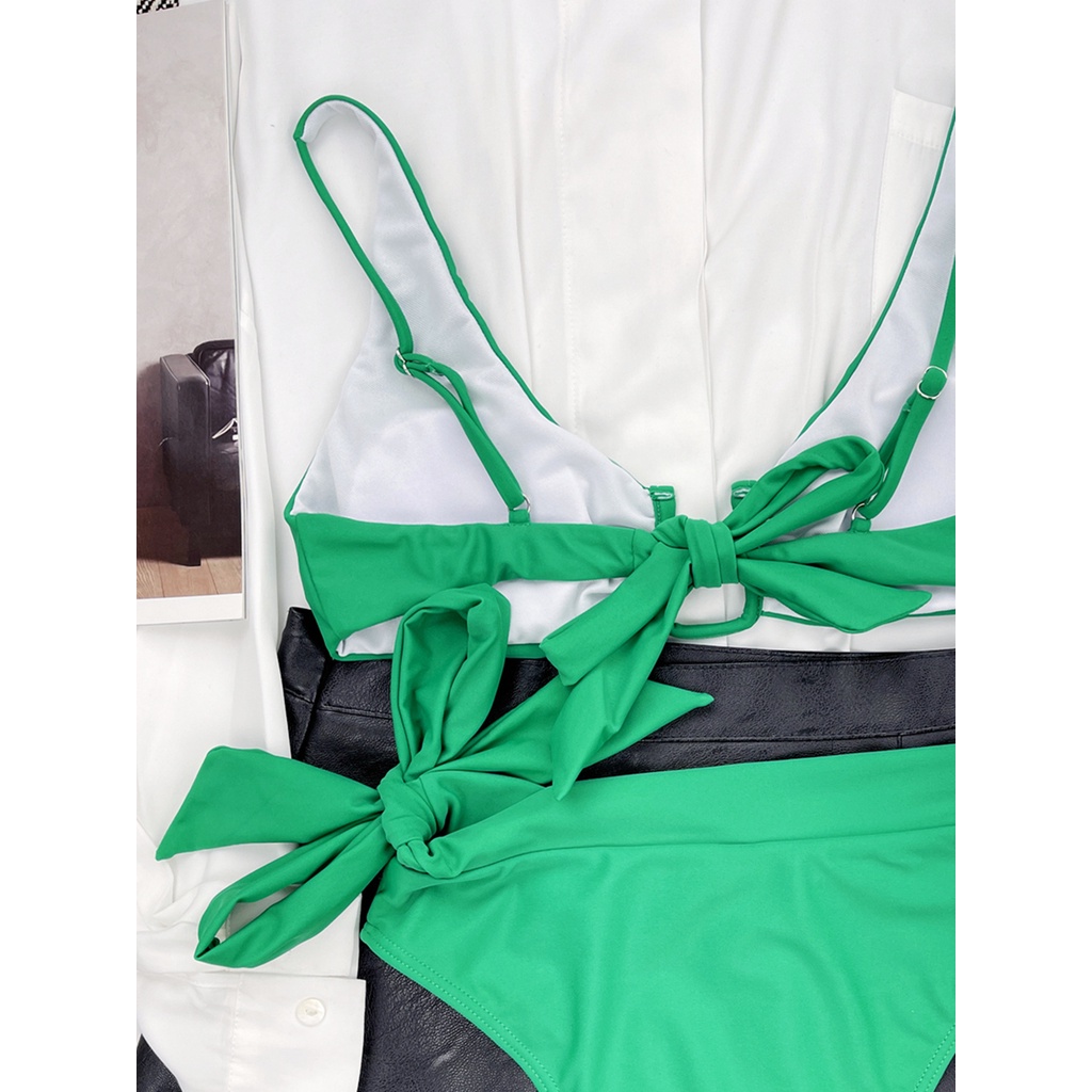 Bộ Đồ Bơi Bikini Hai Mảnh Lưng Cao Hai Mảnh Màu Sắc Xanh Lá Hình Chữ U Dành Cho Nữ