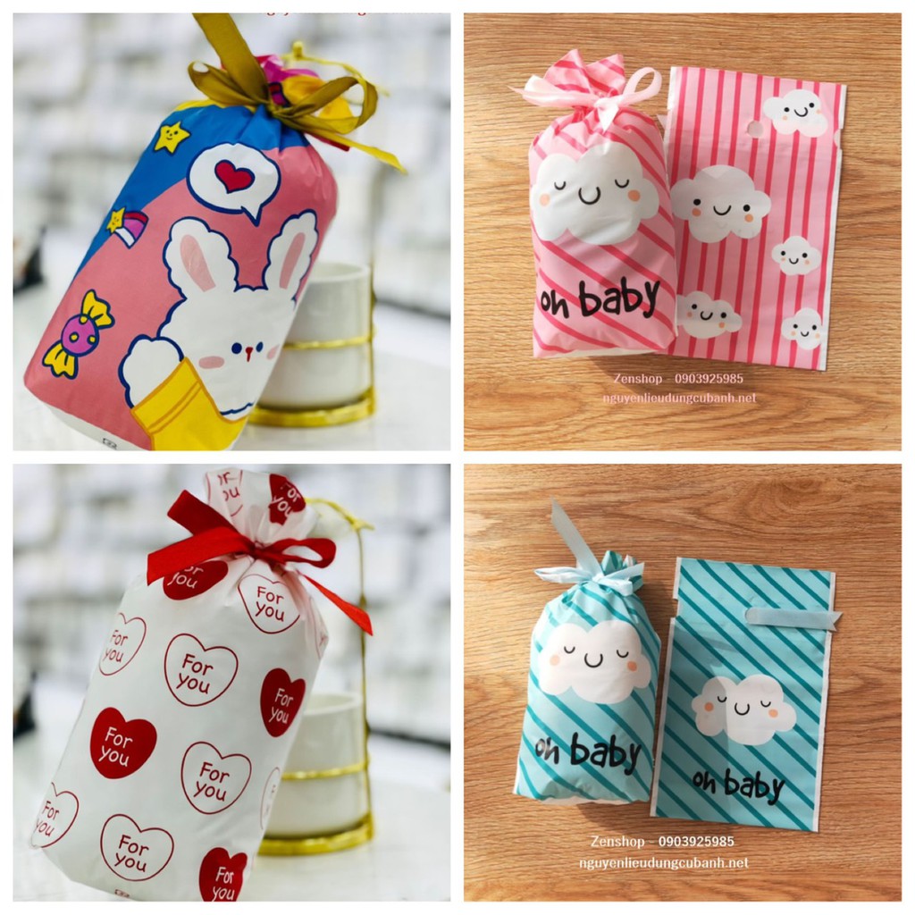 10 TÚI ĐỰNG BÁNH KẸO CÓ DÂY NƠ RÚT MIỆNG TRANG TRÍ - NHIỀU MẪU XINH XẮN