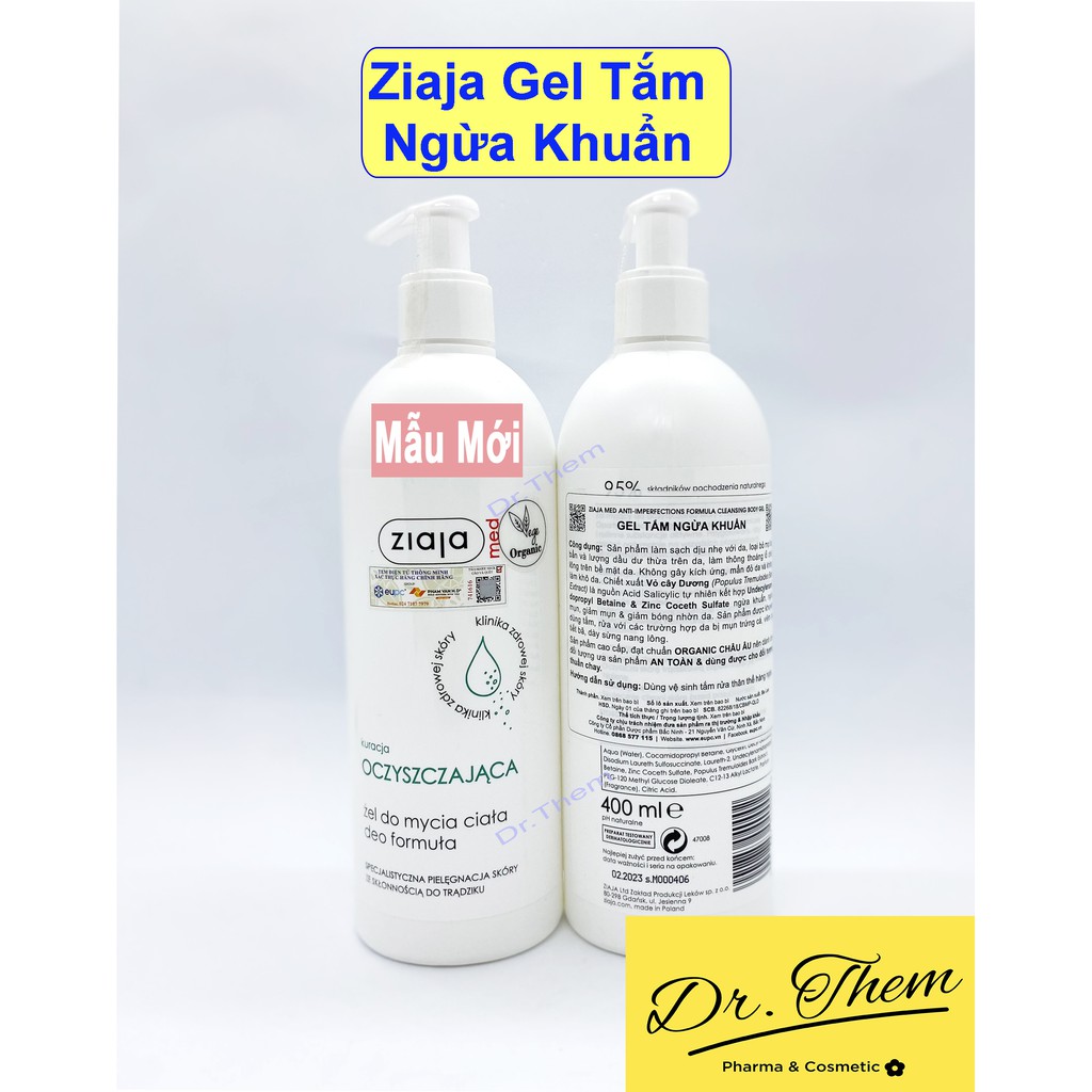 Gel Tắm Ziaja Ngừa Khuẩn, Ziaja Med Anti Imperfections Formula Cleansing Body Gel 400ml, Sữa Tắm Ziaja Med