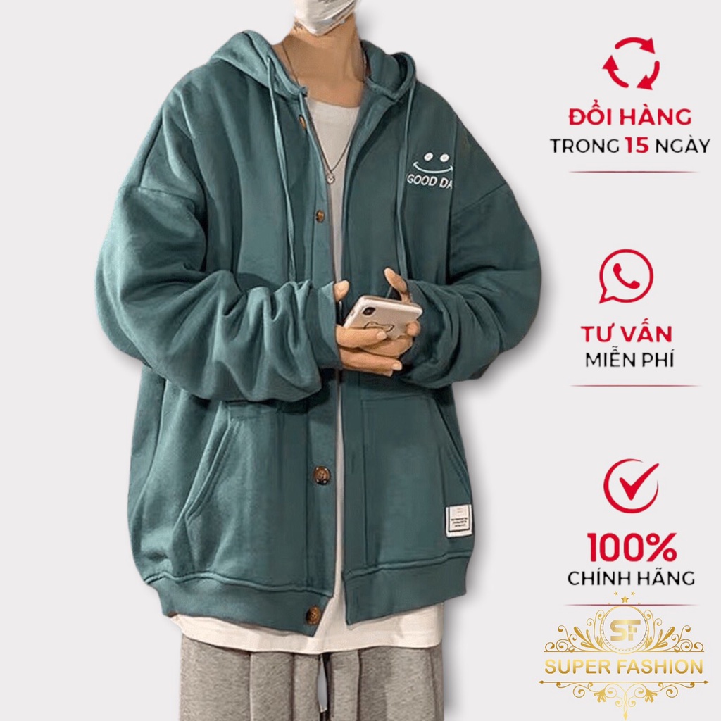 Áo khoác Hoodie Nam Có Nón Có Cúc Nút To Nỉ Ngoại Dày Mịn Form Rộng Hot Trend SF SUPER FASHION