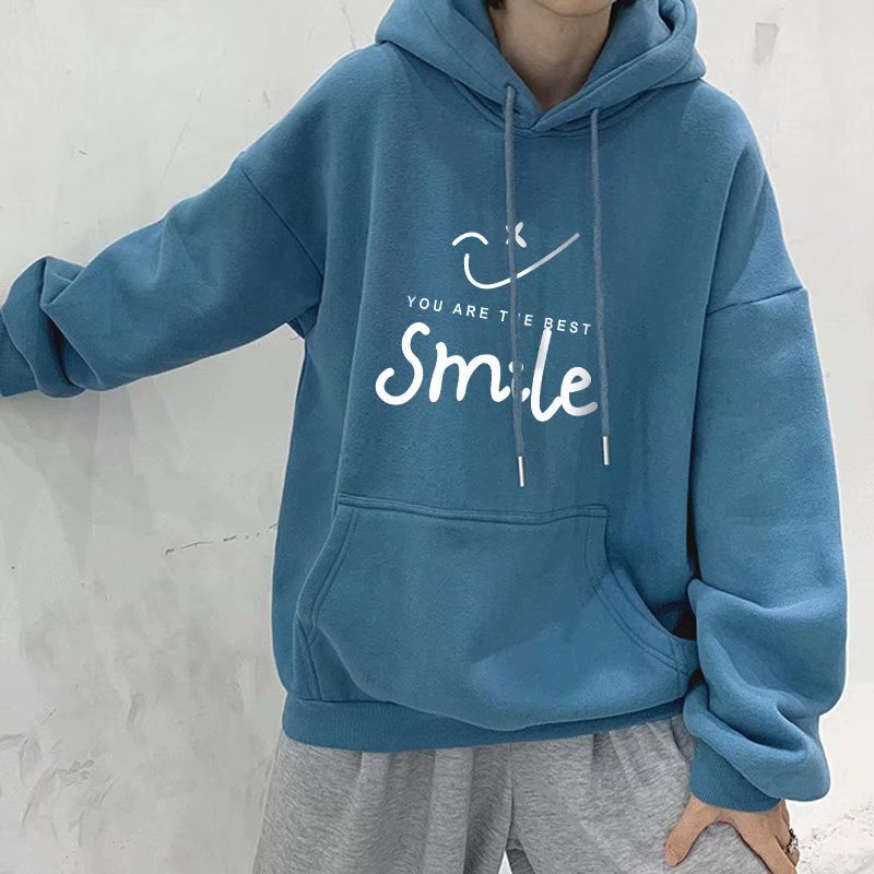 Áo hoodie Nhung Dày Tay Dài In Chữ Mặt Cười Cỡ Lớn m-5xl Thời Trang Mùa Thu Cho Nam