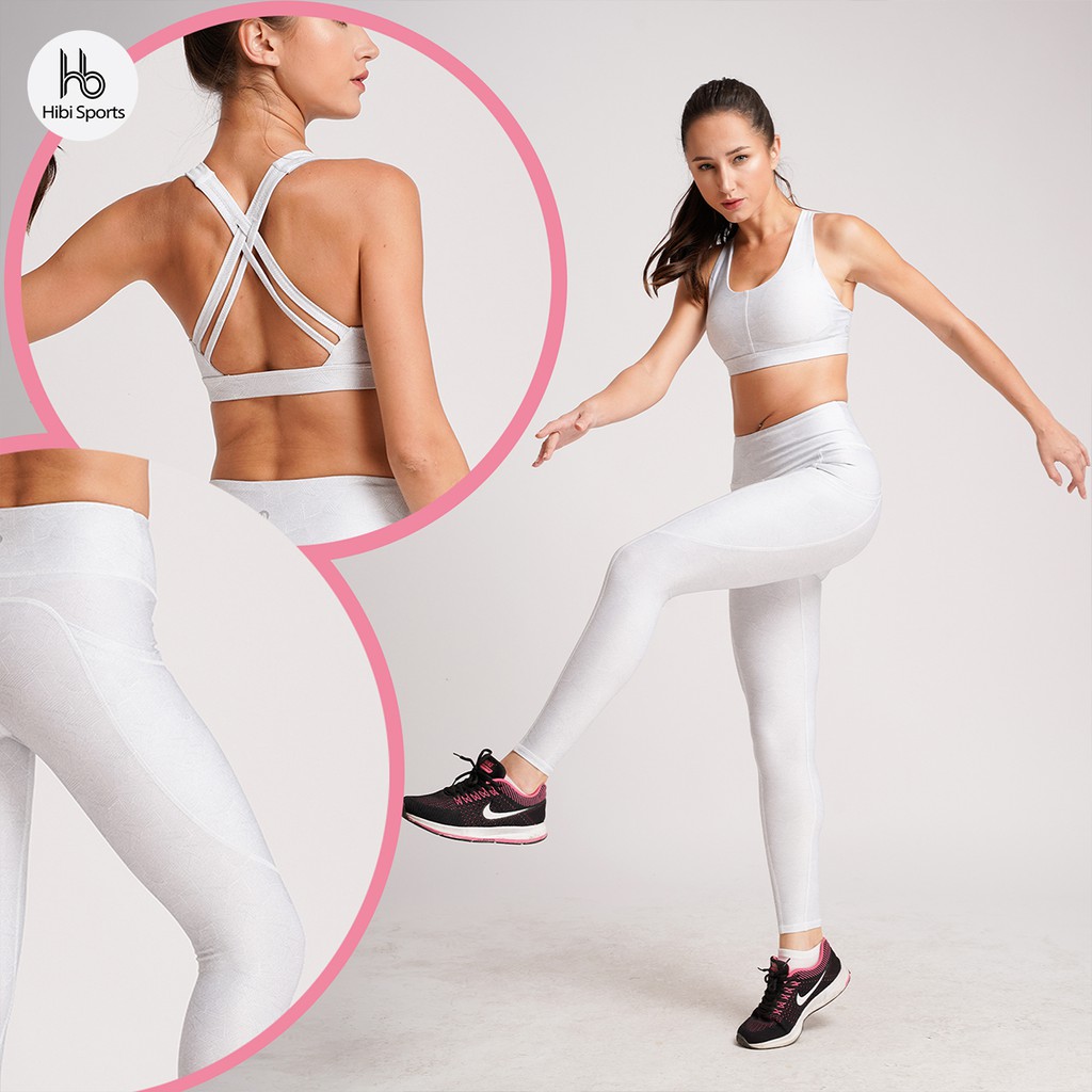 Set đồ tập yoga nữ Hibi Sports H109, áo bra thể thao 4 dây zic zắc, quần lưng cao, kèm mút nâng ngực