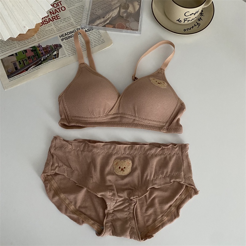 Set Áo lót vải cotton Thêu Hình Gấu + Quần Lót Thời Trang Nữ | BigBuy360 - bigbuy360.vn