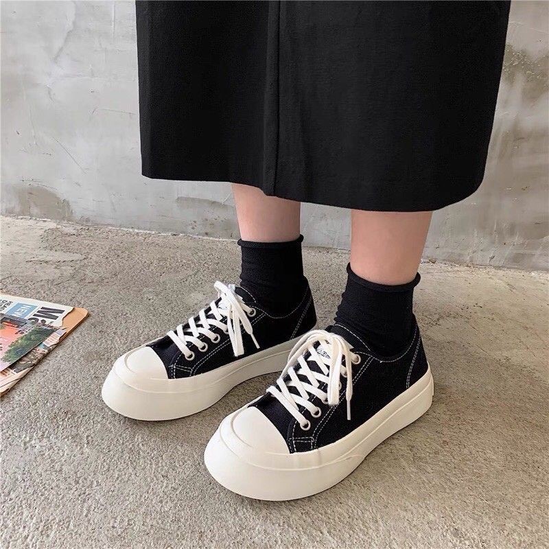 Giày nữ sneaker vải trơn độn đế siêu phẩm