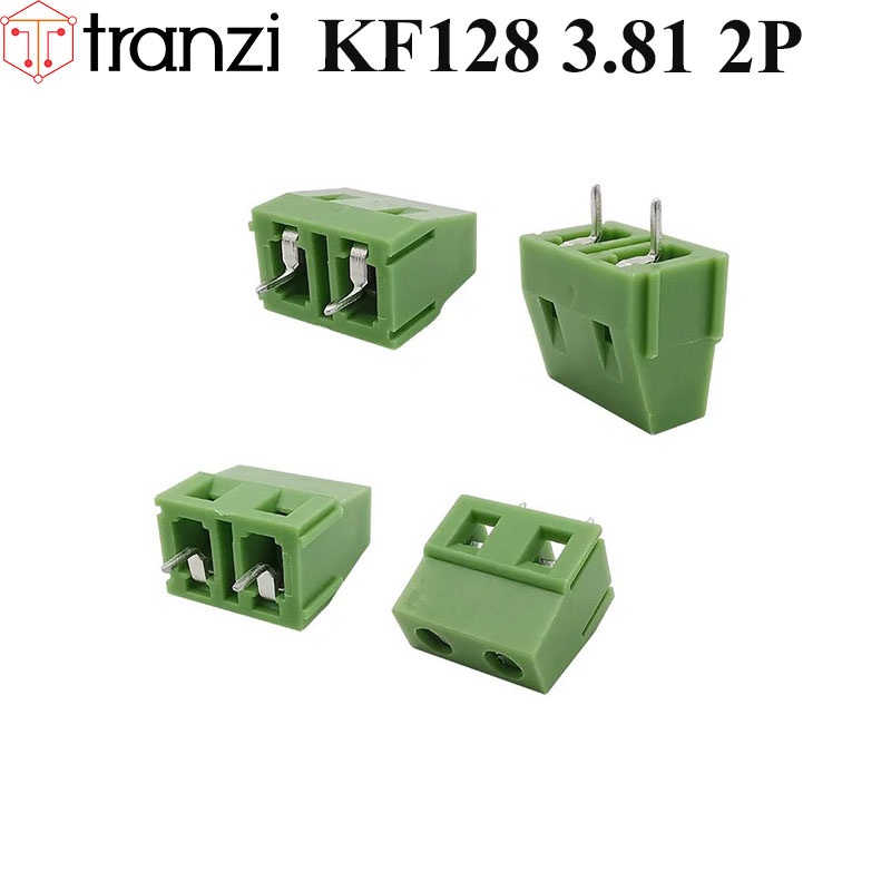 Cầu đấu 3.81mm KF128 3.81 2P chân cắm thẳng xanh - túi 10 cái