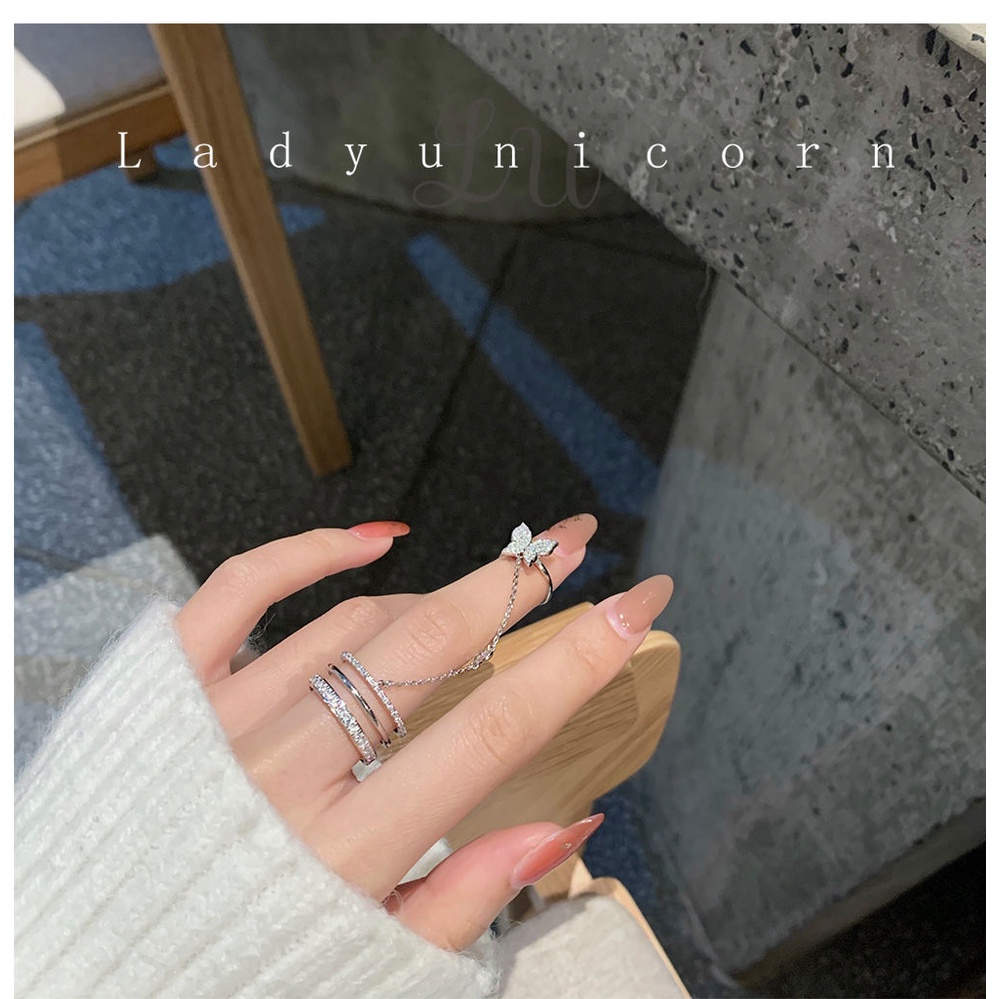 Nhẫn Một Mảnh Đính Đá zircon Tua Rua Hình Bướm Phong Cách Âu Mỹ Cho Nữ