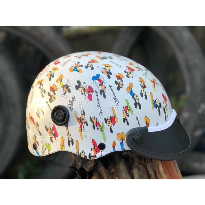 Mũ Bảo Hiểm in hình chuột mickey tem logo cao cấp