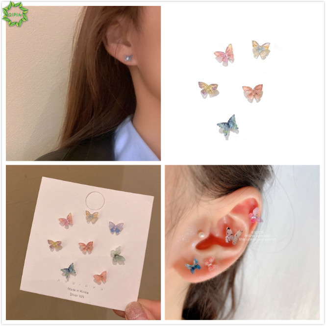 Set 8 Khuyên Tai Hình Bướm Đính Đá Thiết Kế Xinh Xắn