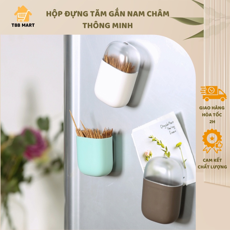 Hộp đựng tăm 5.2x3.5x8.4 cm có nam châm dính hút được lên các mặt phẳng như tủ lạnh, lò vi sóng ... tiện lợi, gọn gàng