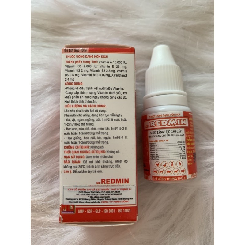 10ml REDMIN - bổ sung vitamin cần thiết cho gà, vịt, ngan, cút, chó, mèo, heo, cừu, dê