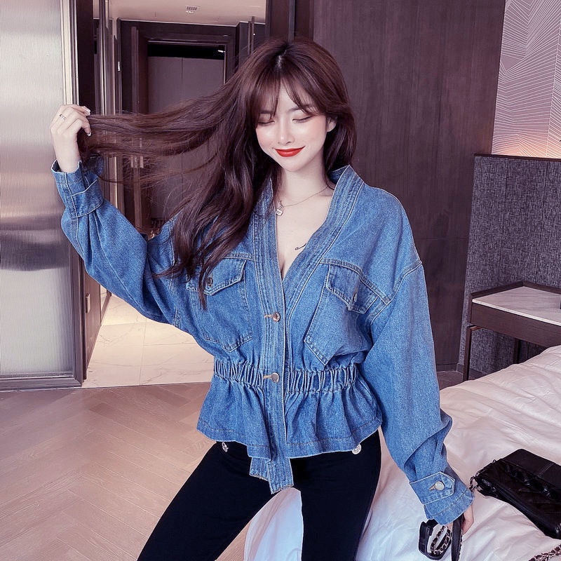 Áo Khoác denim Cổ Chữ V Thời Trang Xuân Thu 2022 Mới Cho Nữ