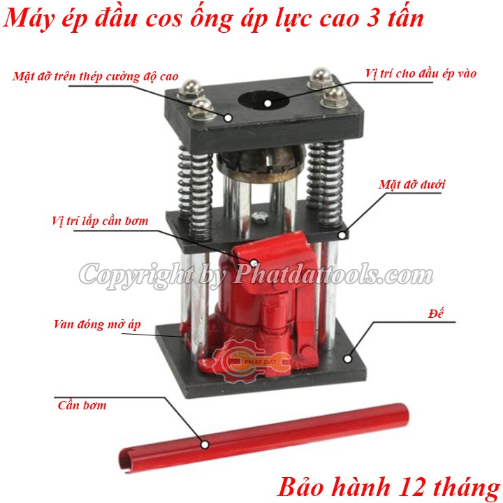 Máy ép đầu cos thủy lực ống dây cao áp 3 tấn-Ép dây rửa xe đầu rời,dây hơi,dây thủy lực