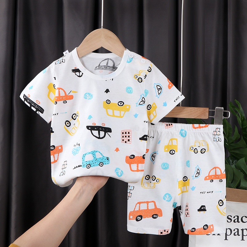 Bộ áo thun cotton ngắn tay + quần short SANITKUN thấm hút mồ hôi thoáng khí thời trang mùa hè mới cho bé