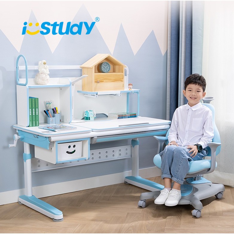 i-STUDY - Bộ bàn và ghế học sinh thông minh chống gù chống cận chính hãng i-STUDY V105/C10, Tặng: Áo ghế, bộ xếp hình