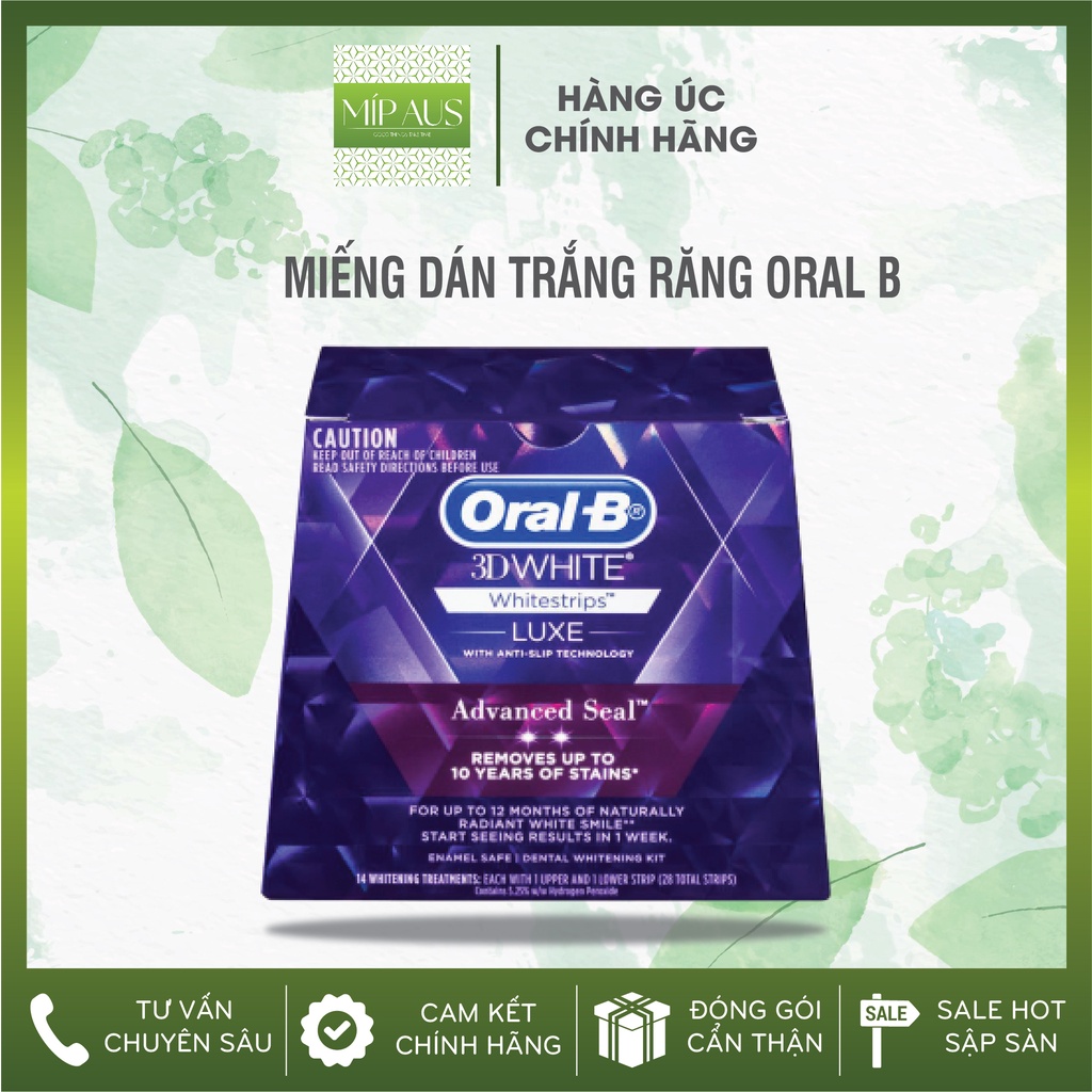 [Hộp 14 gói] Miếng dán trắng răng -Miếng dán răng 3D White Luxe Advanced oral b - Oral - B