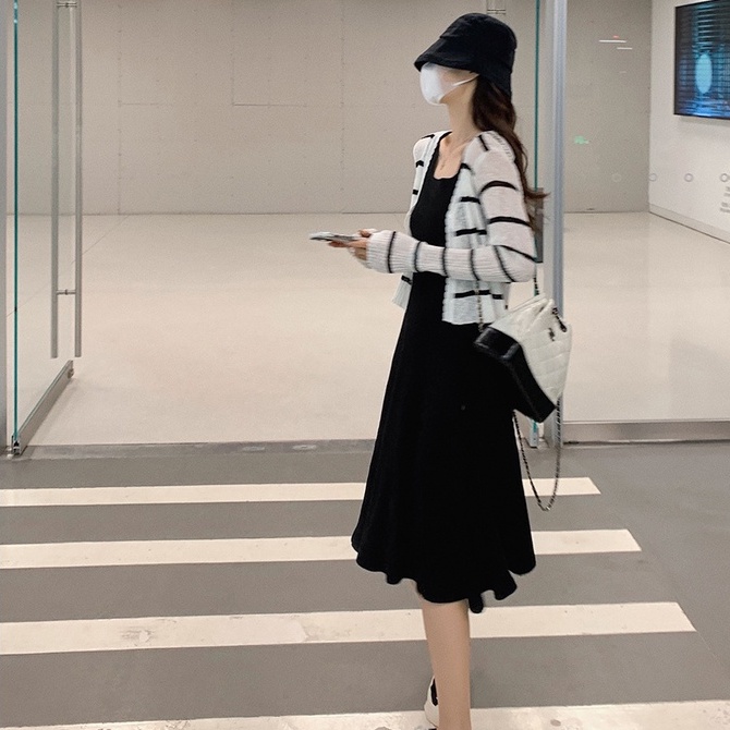 Áo Cardigan Dệt Kim Tay Dài Kẻ Sọc Thời Trang