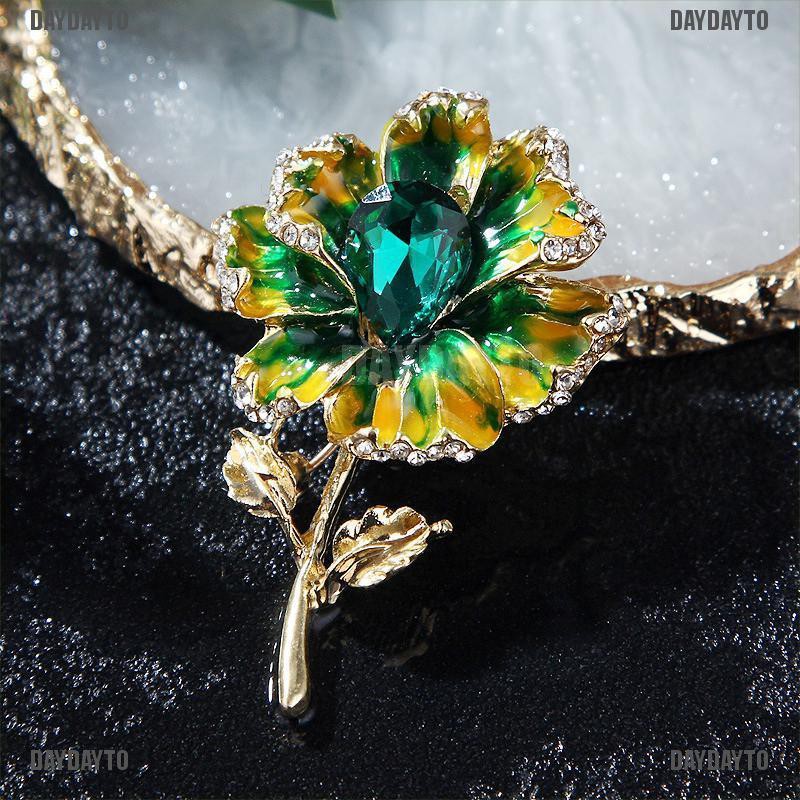 Ghim Cài Áo Hình Hoa Đính Đá Pha Lê Tráng Men Thanh Lịch Thời Trang